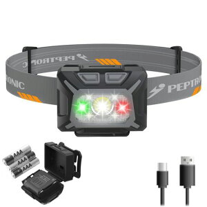 PEPTRONIC�w�b�h���C�g�f���A���p���[USB-C�[�d���ƒP4���d�r���p350���[�������P�xLED�w�b�h�����v�y���`�E���C�I������/���E�ԁE��3�F/9���[�h/SOS�zIPX4�h��60°�p�x�������y�ʖh�Гo�R�L���c