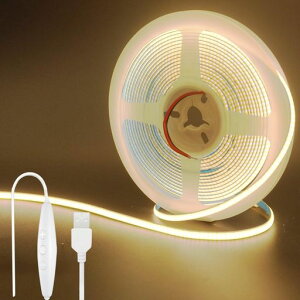 �N���A�q��(Clearhill)5V ��5mm COB LED�X�g���b�v���C�g �����\ 5M �����F 3000K 400LEDs/M�A8W/M�ACRI90�A1500lm�A���b�L���H���ʃp�l�����C�g�X�g���b�v ��h��IP20 5�i�����A1.5m�P�[�u��