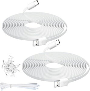2�{�Z�b�g ������ USB A - USB C �����t���b�g�P�[�u�� 5m/16.4�t�B�[�g(�Œ�p�B�E�����o���h�t��)�A�Z�L�����e�B�J�����p�[�d�P�[�u��(Tapo C120�AEufy S3 Pro�AWyze�ABlink�Ή��E�z���C�g)