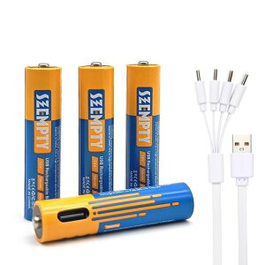 SZEMPTY�P4USB�[�d���d�r4��750mWh(500mAh)��e�ʒP�l�`1.5V���`�E���C�I���[�d�r(��1200��g�p�\USB-C4in1�[�d�P�[�u���t�����ʂȏ[�d��͕s�v)