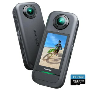 AKASO 360 360�x�J���� �A�N�V�����J���� 256GB SD�J�[�h�t��-5.7K360�x���� 72MP360�x�ʐ^ �V�^1/2�C���`48MP�Z���T�[ 360�x�����ێ� 360° �X�[�p�[�X���[�X ���艻�@�\ AI�ҏW �����Ȃ����B��_����