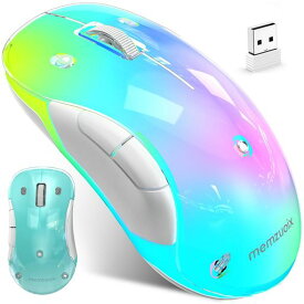 memzuoix 2.4G 無線マウス RGB LED 着脱式カバー付き 充電式 人体工学 1400DPI 光学式 5ボタン ポータブル USBレシーバー付属 PC/ノートパソコン/デスクトップ/MacBook対応 - ブルー