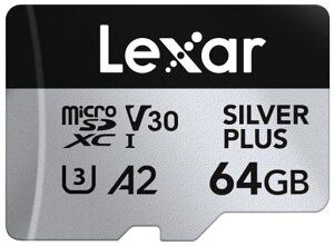 LexarSilverPlus64GBMicroSD�J�[�h�ő�205MB/sMicroSDXCUHS-I�t���b�V���������[�J�[�h�A�_�v�^�[�t��C10U3A2V30�Ή��t��HD4KUHD����TF�J�[�h�h���[��