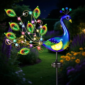 ソーラーガーデンライト 孔雀 ガーデンオーナメント LED 屋外 防水 アイアン ガーデンライト 太陽光充電 自動点灯 クジャク オブジェ 景観照明 庭園灯 花壇 芝生 アプローチ 玄関 ベランダ テラス エクステリア ガーデニング 庭飾り 屋外装飾 おしゃれ LEDライト