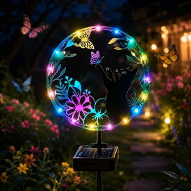 ソーラーガーデンライト 猫 蝶 LED ガーデンオーナメント 屋外 防水 ソーラーライト 自動点灯 太陽光充電 ガーデンライト キャットオブジェ 庭園灯 花壇 芝生 アプローチ 玄関 ベランダ テラス エクステリア 景観照明 庭飾り ガーデニング おしゃれ LED照明
