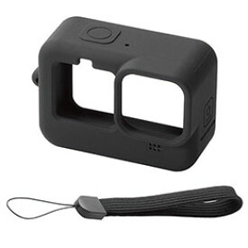 ☆エレコム GoPro HERO9 Black用 シリコンケース ハンドストラップ付き アクションカメラ ゴープロ9 ブラック AC-GP9BSSCBK