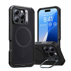 ��ESR Cyber Armor �X�^���h�t���ϏՌ��P�[�X for iPhone 16 Pro �u���b�N ES27166i16PR