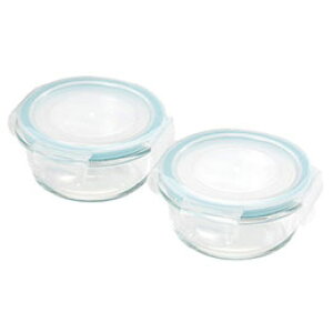 ☆クラルテ 耐熱ガラス製 保存容器 丸型ミニ 2点セット 電子レンジ・オーブン・冷蔵・冷凍・食器洗い機OK CTH-200