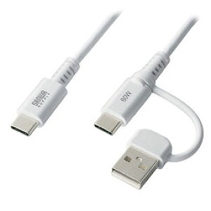 ���T�����T�v���C USB2.0Type-C�P�[�u�� CtoA�ϊ��A�_�v�^�t�� PD60W �z���C�g KU-CCP60ACC10W