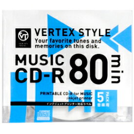 ☆VERTEX CD-R(Audio) 80分 5P インクジェットプリンタ対応(ホワイト) 5CDRA.80VX.WP