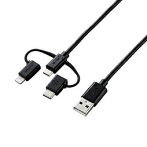 ���G���R�� �X�}�[�g�t�H���pUSB�P�[�u��/3in1/microUSB+Type-C+Lightning/0.3m/�u���b�N MPA-AMBLCAD03BK