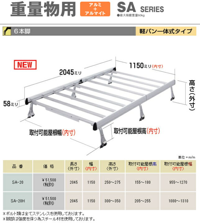 楽天市場】ロッキープラス SA-21Hルーフキャリア 重量物 アルミ＋ 