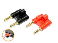 Φ4mm対応 高品質版 金メッキダブルバナナプラグ 赤黒 2個セット