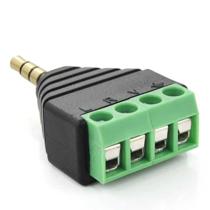 金メッキ 3.5mmステレオミニプラグ 4極ターミナル 変換コネクター オス端子台 4ピン端子に直接配線 超特価