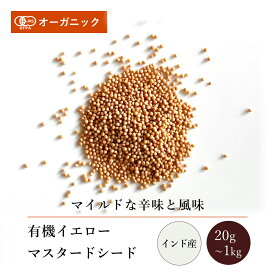 有機イエローマスタードシード(20g～1kg)【エヌ・ハーベスト】インド産 香辛料 スパイス ハーブ カレー エスニック　粒マスタード オーガニック 無農薬 有機JAS認定 有機栽培 辛子 からし ライ 手作り 香料無添加 大容量 業務用
