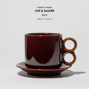 Double finger Cup & Saucer �_�u�� �t�B���K�[ �J�b�v �A���h �\�[�T�[SOLIAM �\���A�� �r���e�[�W�H�� �Z���~�b�N ���� Made in Japan ���{�� ���Z�� �}�O�J�b�v �J�b�v �R�[�q�[�J�b�v 1970�N�㐶�Y �f�b