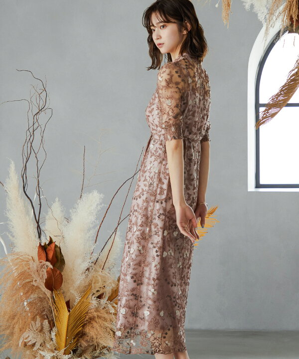 楽天市場 結婚式 ワンピース パーティードレス レース 総レース 刺繍 ロング丈 袖あり 半袖 5分袖 ハイネック ボトルネック シアー レトロ アンティーク ロングドレス オケージョン 1 5次会 春 夏 秋 冬 二次会 謝恩会 成人式 同窓会 女子会 お呼ばれ 二の腕カバー 入学