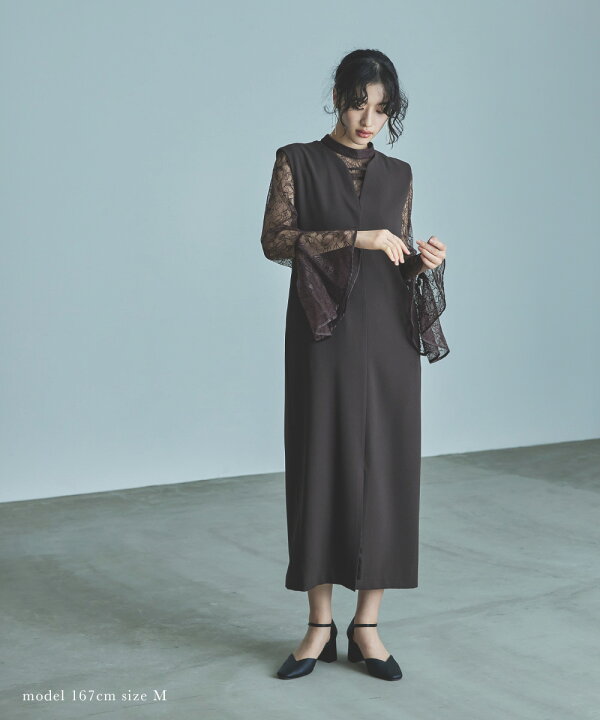 楽天市場】【全品10%オフクーポン！】ベルスリーブスリットドレス  