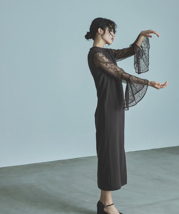 楽天市場】【全品10%オフクーポン！】ベルスリーブスリットドレス  