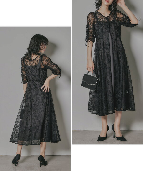 楽天市場】刺繍レースロングカーデキャミワンピセットドレス 結婚式  