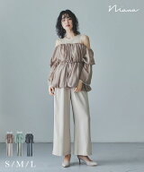 バルーンペプラムパンツドレス パーティードレス 結婚式 オールインワン ワイドパンツ ボリューム袖 オフ…