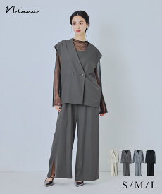 マニッシュベストセットアップ パーティードレス 結婚式 パンツドレス オールインワン ベスト ジレ シアー トップス 3点セット ストライプ 無地 長袖 お呼ばれ パーティー 二次会 披露宴 謝恩会 成人式 同窓会 入学式 卒業式 フォーマル オケージョンドレス 春 夏 秋 冬 黒