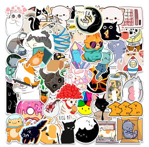 ステッカー 50枚 猫 ねこ ネコ シール ウォールステッカー 手帳 文具 インテリア 装飾 室内 壁紙シール 入園 入学 キッズ 動物 アニマル 手芸