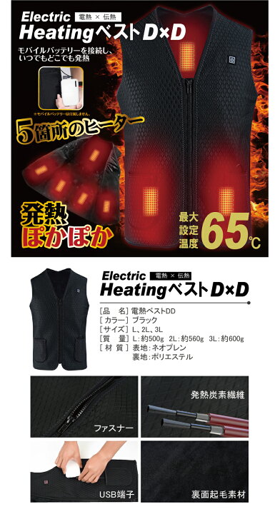 電熱ベスト USB L～2Lサイズ【モバイルバッテリー別売り】 読も
