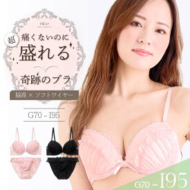 グラマーサイズ 盛れる ブラジャー ショーツ セット 脇高 ソフトワイヤー 【 痛くない 脇肉 すっきり 】 Wパッド 下厚カップ ブラセット 上下セット 下着 レディース G70-I95 Gカップ Hカップ Iカップ J-9025-ef2 [メール便不可]