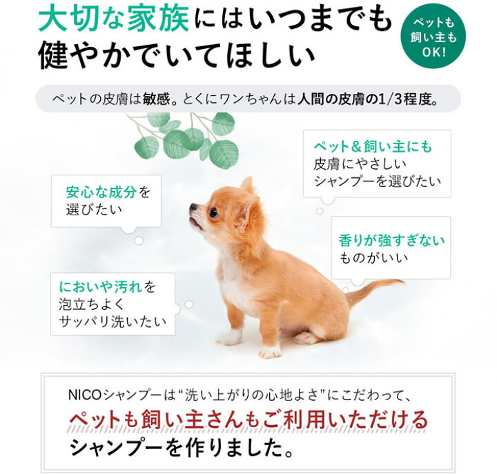 楽天市場 Nico シャンプー オーガニック フォームポンプセット 100ml 犬 シャンプー 低刺激 弱酸性 犬用 無添加 泡で洗う リンスなし タオル ドライ で 仕上がりふわふわ かゆみ 肌荒れ 皮膚の弱いペットに 全犬種 猫 Aroma Space Nico