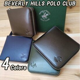 ビバリーヒルズポロクラブ 二つ折り財布 BEVERLY HILLS POLO CLUB ラウンドファスナー 財布 ラウンド2つ折り（コードバン調） レザー ブラック ネイビー グリーン メンズ