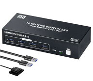 ELEVIEW KVMスイッチ HDMI 2PC モニター2台 デュアルモニター対応 8K60Hz/4K120Hz HDMI2.1 キーボード
