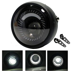JIAHER バイク ヘッドライト LED汎用 6.5インチ + ブラケット レトロ バイクヘッドライト ブラック ラウンド スワーリング ホワ
