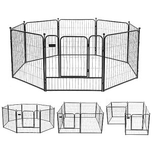 PETTOM 犬 サークル ペットフェンス ペットケージ 犬 ゲージ 中大型犬用 スチール製 コンパクト 8枚組 高さ80cm 高さ100cm
