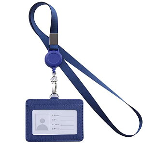 IDカードホルダー ネームホルダー 伸縮リール式 名札ホルダー PU革 社員証ケース 吊り下げ名札 横型 両面用 カードケース 丈夫で耐久性があ