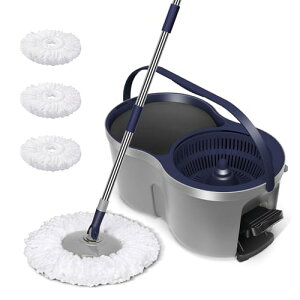 Masthome 回転モップ バケツセット フロアモップ 足踏み 絞りモップ 乾拭き 水拭きモップ フロリングワイパー 床掃除 業務用 家庭用