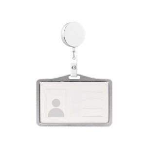 YIXINLYMY ID カード 名札クリップ ネームホルダー アルミニウム合金フレーム 格納式バッジリール 横型 シルバー 名札ケース 社員証