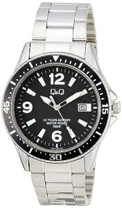 シチズン Q&Q 腕時計 アナログ 電池寿命10年 防水 日付 メタルバンド A24A-001PK メンズ ブラック