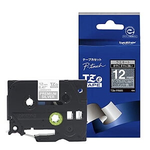 ブラザー純正ピータッチ ラミネートテープ TZe-PR935 幅12mm 白文字/プレミアムシルバー