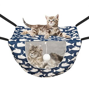 猫 ハンモック ケージ用 JSPYFITS 耐荷重10kg 47×38cm 長さ調整可能 昼寝 夏冬両用 ぬいぐるみ付き 調節可ベッド ねこハン