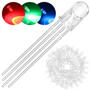 DAOKAI 100�p�b�N 5mm LED �����_�C�I�[�h �R�����J�\�[�h DC 3V 20mA RGB 3�F ��/��/�� 4�s�� �N���A ����