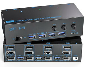 ANXQQ 3���j�^�[�R���s���[�^ KVM�X�C�b�`�A8K@60Hz 4K@144Hz HDMI + Displayport �ؑ֊�A�R�s�[/�g��