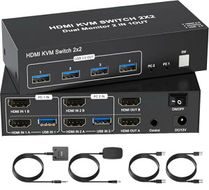 2PC �ؑ� 2���j�^�[ �����o��HDMI KVM �ؑ֊� 2��� ���� 4K 60Hz �f���A�� ���j�^�[ HDMI �ؑ֊� 4��USB3.0
