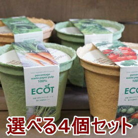 野菜 栽培セット 選べる4個セット 栽培キット エコットM4個 エコポット おうち時間 家庭菜園 ベランダ菜園 エコ プレゼント 誕生日 母の日 父の日 敬老の日 土に還る鉢 ガーデニング雑貨 送料込