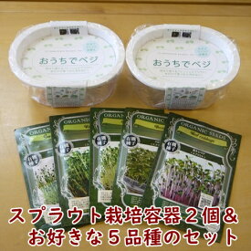 スプラウト栽培容器2個と種を5個選べるセット おうちでベジ スプラウト栽培セット スプラウト栽培キット プレゼント ブロッコリー ラディッシュ かいわれ 有機種子 免疫力UP スプラウト オーガニック マイクログリーン おうち菜園 送料込【2027年11月期限】