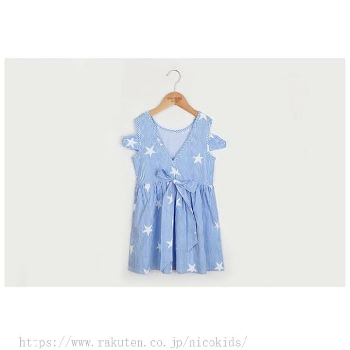 楽天市場 子供服 ワンピース 夏 女の子 ガールズ オフショルダー ストライプ柄 星 リボン 半袖ワンピース キッズ 女の子 韓国子供服 可愛い 110 1 130 140 150 160 Niko Plaza