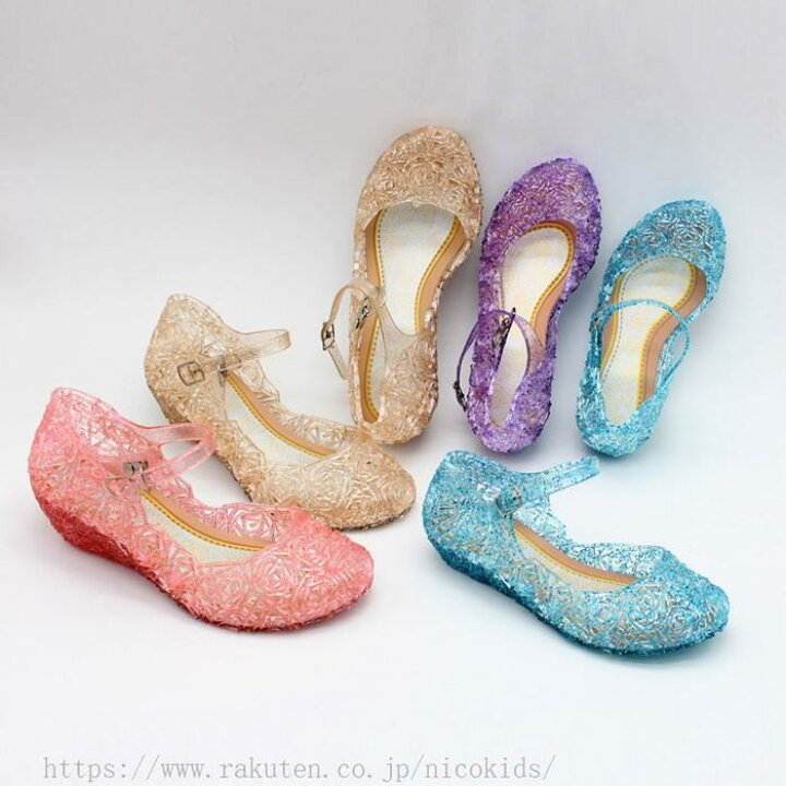 子供靴 サンダル 女の子 ラバーシューズ キラキラ フラットシューズ プリンセス アンクルストラップ キッズ ジュニア Niko Plaza サンダル ミッフィー ガラスの靴 14cm キラキラサンダル ラバーサンダル