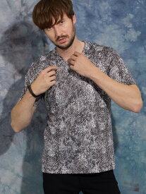 【SALE／30%OFF】パイソン柄プリントVネック半袖Tシャツ HIDEAWAYS NICOLE ニコル トップス カットソー・Tシャツ ブラック ホワイト グレー【RBA_E】[Rakuten Fashion]