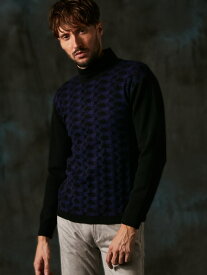 【WEB限定】幾何学柄モックネックニット HIDEAWAYS NICOLE ニコル トップス ニット ホワイト ネイビー レッド グレー【送料無料】[Rakuten Fashion]