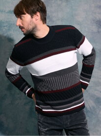 【SALE／50%OFF】編地切替ボーダークルーネックプルオーバー HIDEAWAYS NICOLE ニコル トップス ニット ネイビー ブラック ホワイト【RBA_E】【送料無料】[Rakuten Fashion]